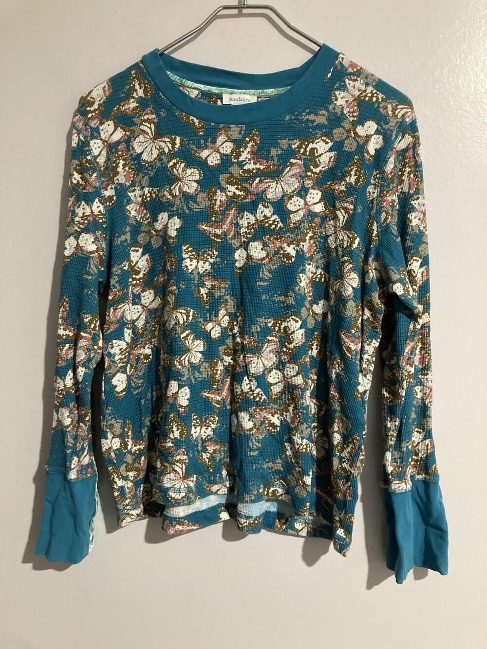 Sundance T-Shirt Womens PXL Blue Floral Lightweight Long Sleeve Knit Relaxed
